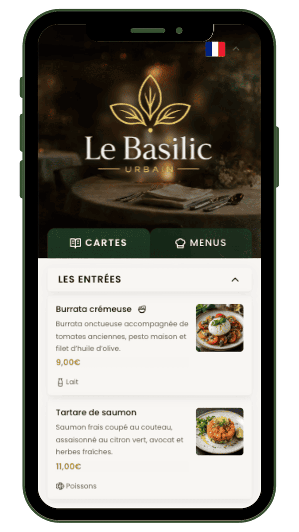 Menu QR code inscription
