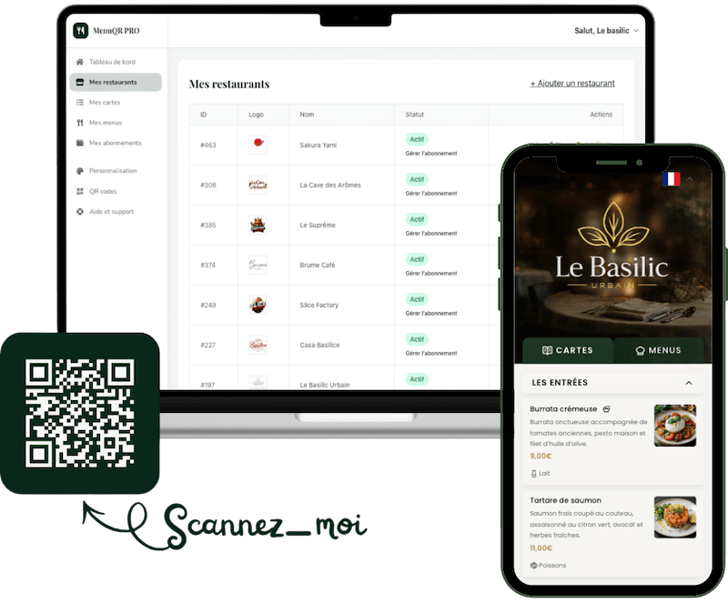 Aperçu du dashboard MenuQR PRO
