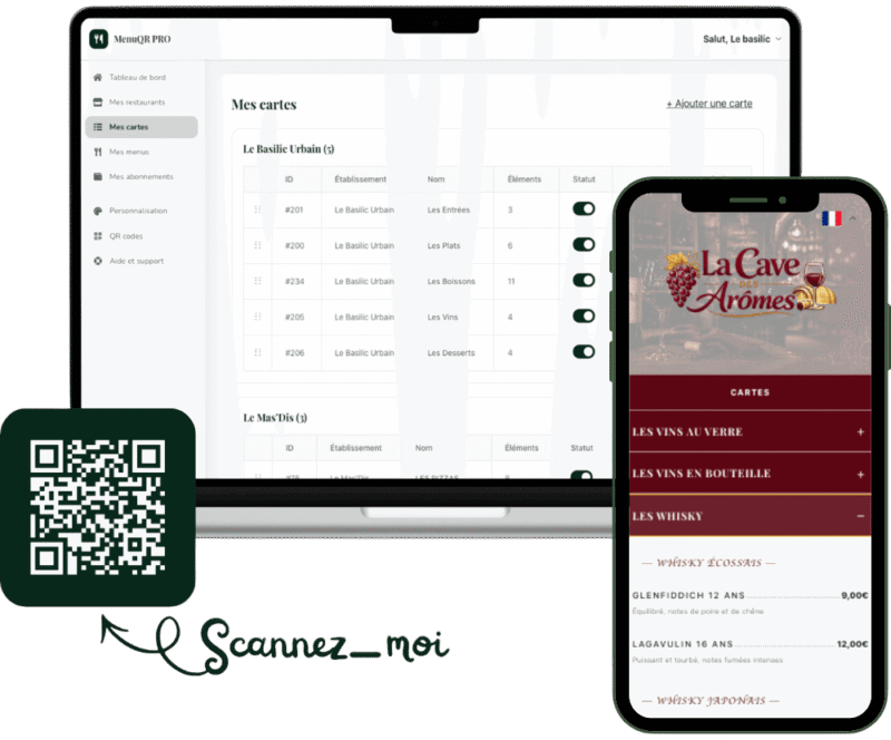 Menu QR code pour pub et bar